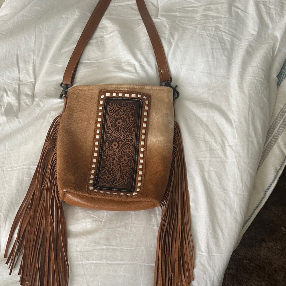 Myra Brown Fringe Leather Shoulder Bag